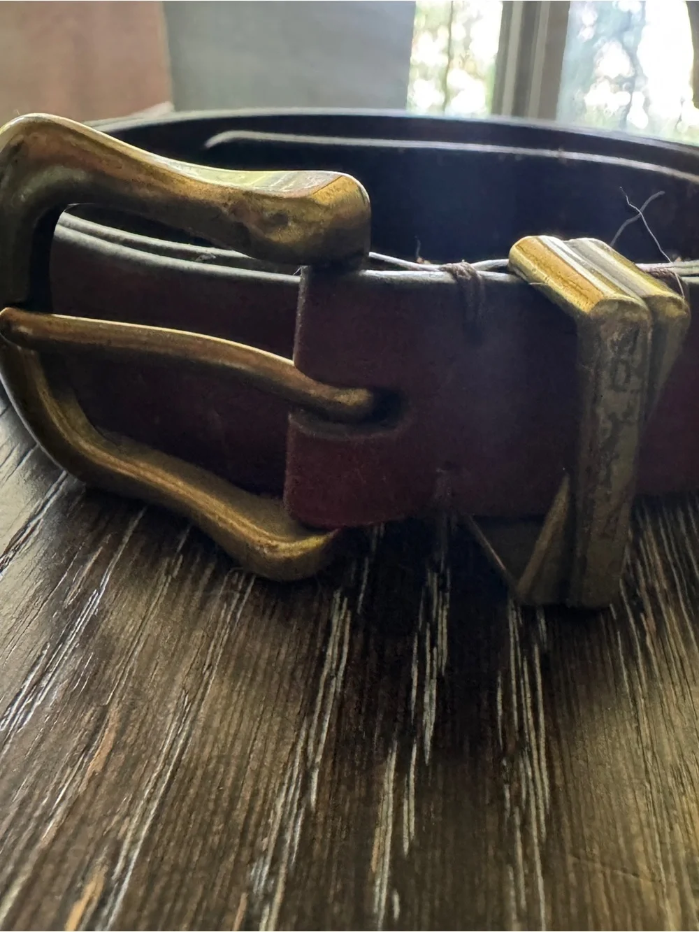 Frye Leather Belt in Burgundy with Antique Brass Buckle